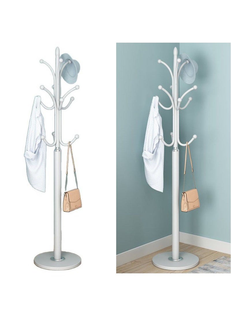 تابيت رف الملابس المعدنية المستقلة ، مستقلة قاعة شجرة ، سقف معلق في مدخل المنزل ، والرخام الطبيعي قاعدة ، مع 12 خطاف لتعليق وشاح ، حقيبة ، سترة ( أبيض ) - Image 1